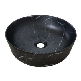 Vasque à poser ronde céramique imitation marbre noir Lou