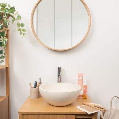 Vasque à poser ronde en céramique beige Ø36 x H.14,5 cm, Homesight Emmy