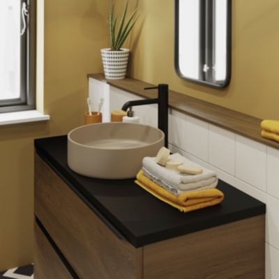 Vasque à poser ronde en céramique beige mat, GoodHome Samal