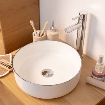 Vasque à poser ronde en céramique blanc Ø36 x H.12 cm, Homesight Kala