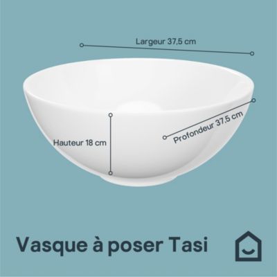 Vasque à poser ronde en céramique blanc Ø37,5 x H.18 cm, GoodHome Tasi