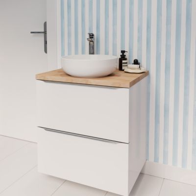 Vasque à poser ronde en céramique blanc brillant GoodHome Cavally