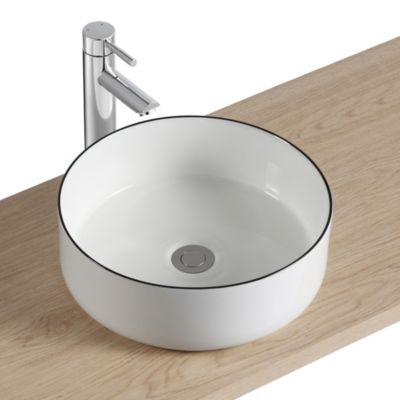 Vasque à poser ronde en céramique blanc et noir Ø37 x H.13 cm, Homesight Kala