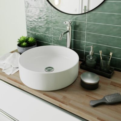 Vasque à poser ronde en céramique blanc mat Ø40 x H.14,5 cm, GoodHome Samal