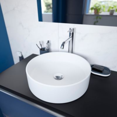 Vasque à poser ronde en céramique blanc mat Ø40 x H.14,5 cm, GoodHome Samal