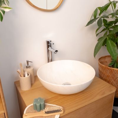 Vasque à poser ronde en céramique effet marbre beige Ø39,5 x H.14 cm, Homesight Milano