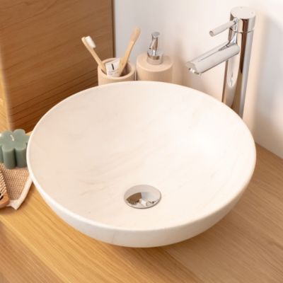 Vasque à poser ronde en céramique effet marbre beige Ø39,5 x H.14 cm, Homesight Milano