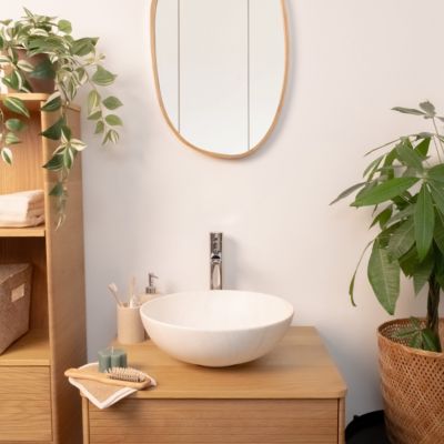 Vasque à poser ronde en céramique effet marbre beige Ø39,5 x H.14 cm, Homesight Milano