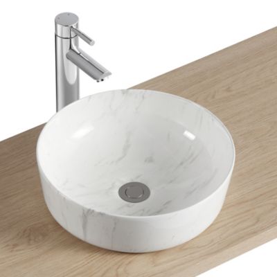 Vasque à poser ronde en céramique effet marbre blanc Ø37 x H.12 cm, Homesight Lou