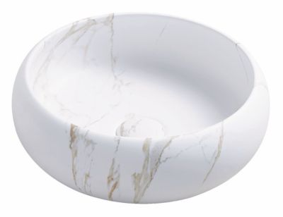 Vasque à poser ronde en céramique effet marbre blanc H.12 cm, Ondee