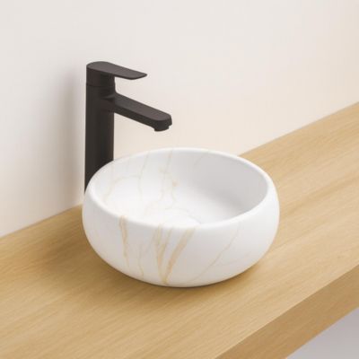 Vasque à poser ronde en céramique effet marbre blanc H.12 cm, Ondee