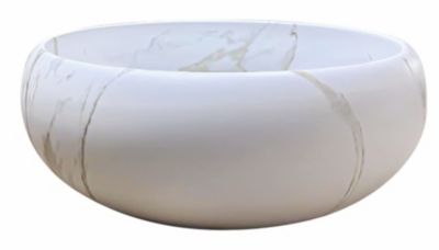 Vasque à poser ronde en céramique effet marbre blanc H.12 cm, Ondee