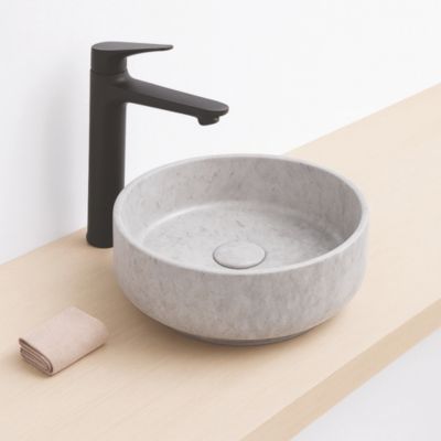 Vasque à poser ronde en céramique effet marbre gris H.14 cm, Ondee