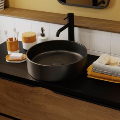 Vasque à poser ronde en céramique noir mat Ø40 x H.14,5 cm, GoodHome Samal