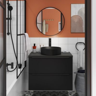 Vasque à poser ronde en céramique noir mat Ø40 x H.14,5 cm, GoodHome Samal