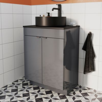 Vasque à poser ronde en céramique noir mat Ø40 x H.14,5 cm, GoodHome Samal