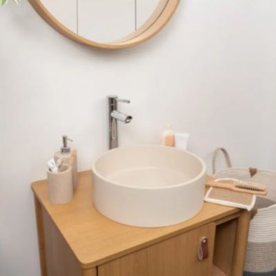 Vasque à poser ronde en grès beige Ø36 x H.12 cm, Homesight Swan
