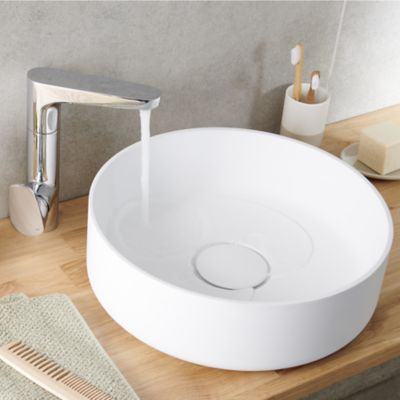 Vasque à poser ronde en résine blanche Ø38 x H.12 cm, GoodHome Apanas