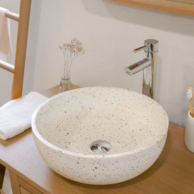Vasque à poser ronde en terrazzo Ø38 x H.13,5 cm, Homesight Jane