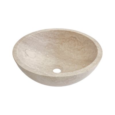 Vasque à poser ronde en travertin ivoire Ø40,6 x H.15 cm, Casa linea Elodie