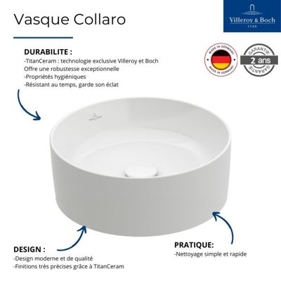 Vasque a poser ronde VILLEROY ET BOCH Collaro Stone White CeramicPlus
