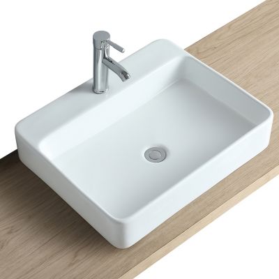 Vasque à suspendre ou à poser en céramique l.60 x H.12 x P.49 cm, blanc, Homesight Andy