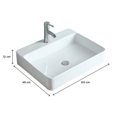 Vasque à suspendre ou poser en céramique l.60 x H.12 x P.49 cm, blanc, Homesight Andy