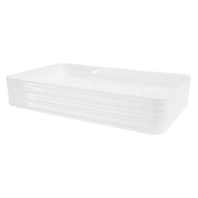 Vasque blanc rectangulaire en ceramique lavabo lave-mains a poser 680x380x120 mm