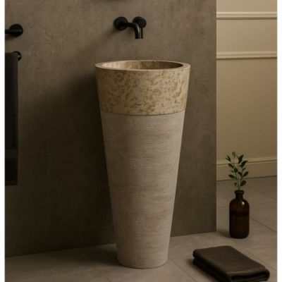 Vasque colonne beige en marbre Héloïse - 40 x H.90 cm - C-NEGOCE