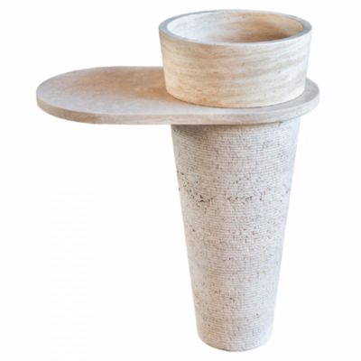 Vasque colonne en marbre beige Héloïse avec tablette - 40 x H.90 cm - C-NEGOCE