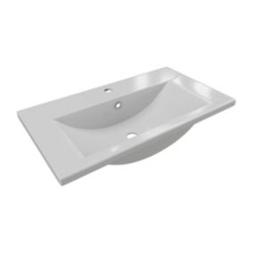 Vasque de salle de bain semi-encastrée rectangle en céramique - 71,5 cm - Blanc - YASMAC II