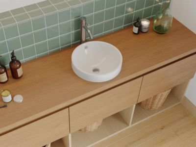 Vasque de salle de bain semi-encastrée ronde en céramique - 46 cm - Blanc - CATONAC II