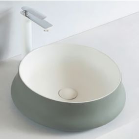 Vasque design rond céramique à poser sur meuble salle de bain, 45,5x45,5x15 cm, KW6188, Gris/Blanc, cache gris mat