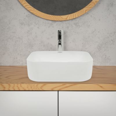 Vasque en céramique blanc avec bonde de vidage pour salle de bain 390x390x140 mm