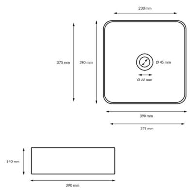 Vasque en céramique blanc avec bonde de vidage pour salle de bain 390x390x140 mm