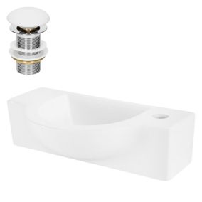 Vasque en céramique blanc avec bonde de vidage pour salle de bain 445x255x120 mm