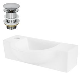 Vasque en céramique blanc avec bonde de vidage pour salle de bain 445x255x120 mm