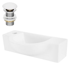 Vasque en céramique blanc avec bonde de vidage pour salle de bain 445x255x120 mm