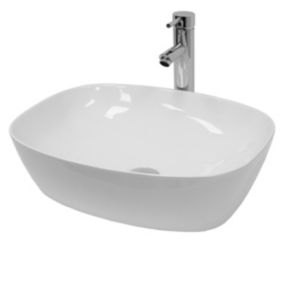 Vasque en céramique blanc avec bonde de vidage pour salle de bain 505x385x135 mm
