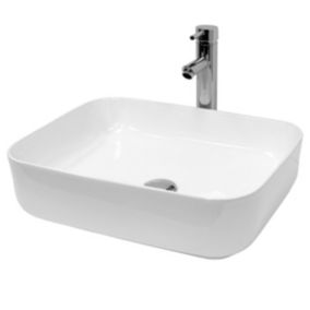 Vasque en céramique blanc avec bonde de vidage pour salle de bain 505x395x135 mm