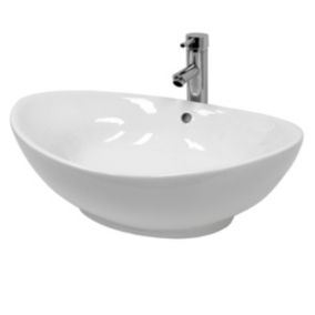 Vasque en céramique blanc avec bonde de vidage pour salle de bain 590x390x200 mm