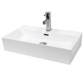 Vasque en céramique blanc avec bonde de vidage pour salle de bain 605x365x130 mm