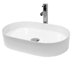 Vasque en céramique blanc avec bonde de vidage pour salle de bain 605x380x125 mm