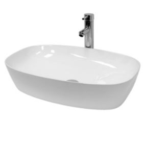 Vasque en céramique blanc avec bonde de vidage pour salle de bain 605x380x140 mm