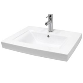 Vasque en céramique blanc avec bonde de vidage pour salle de bain 605x465x160 mm