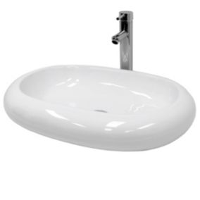 Vasque en céramique blanc avec bonde de vidage pour salle de bain 630x420x120 mm