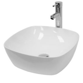 Vasque en céramique blanc carré avec bonde de vidage salle de bain 405x140 mm