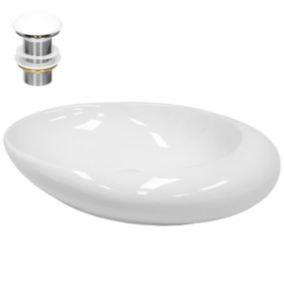 Vasque en céramique blanc ovale avec bonde de vidage salle de bain 585x375x145mm