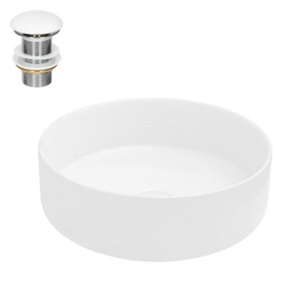 Vasque en céramique blanc ronde avec bond de vidage salle de bain 355x120 mm