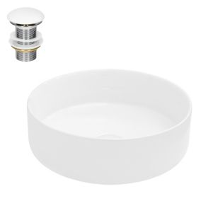 Vasque en céramique blanc ronde avec bond de vidage salle de bain 355x120 mm